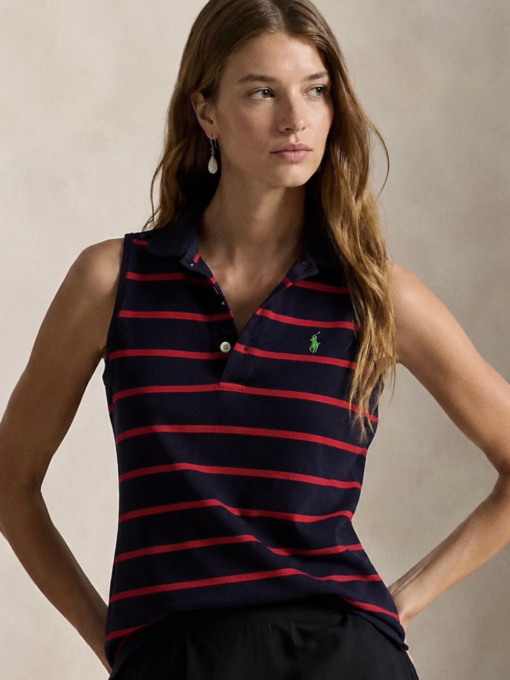 Vintage POLO Ralph Lauren Sport Striped Sleeveless Embroidered Pony Top Size M